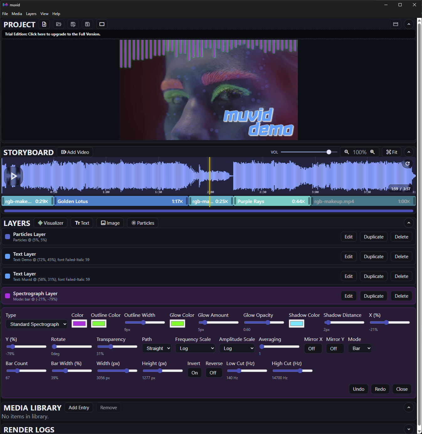 vizmatic interface with media timeline and layer controls